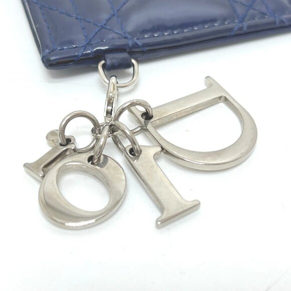 Dior Cannage Charm Flat Card Case Enamel / Leather blue - Picture 11 of 12